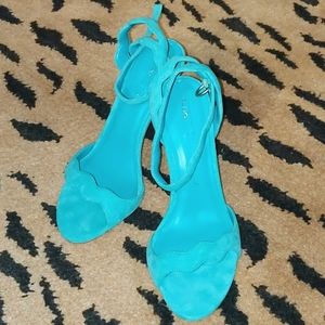 Turquoise wavy cris cross strap heels by Aldo